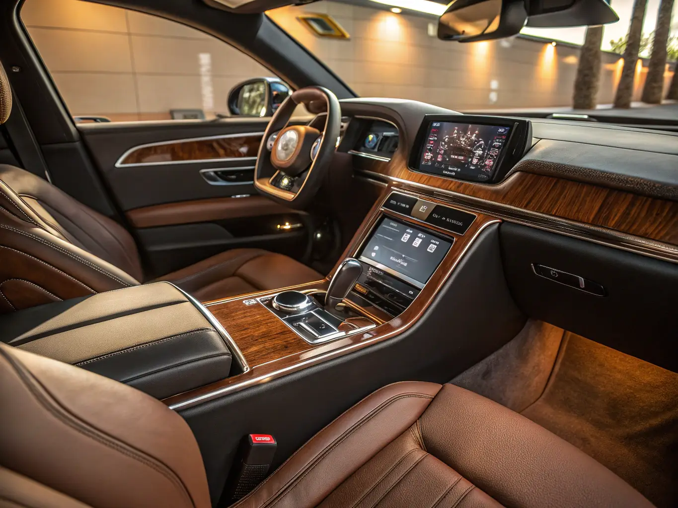 A high-quality image showing a car interior with a newly installed, state-of-the-art audio system, emphasizing the sleek design and enhanced sound equipment.